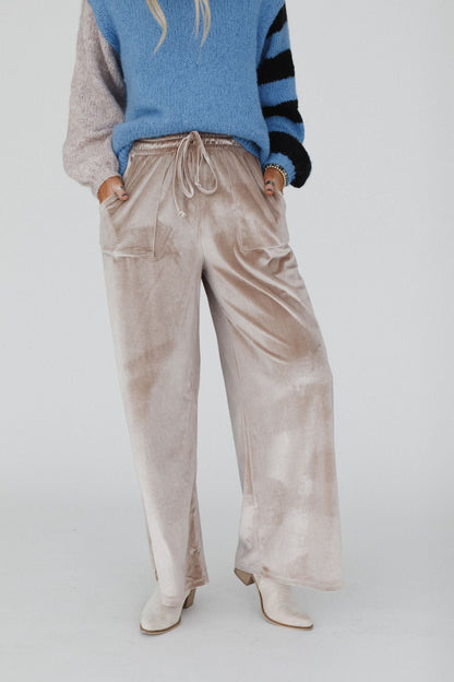 The Nest Relaxing Robin Velvet Wide Leg Pant - Taupe