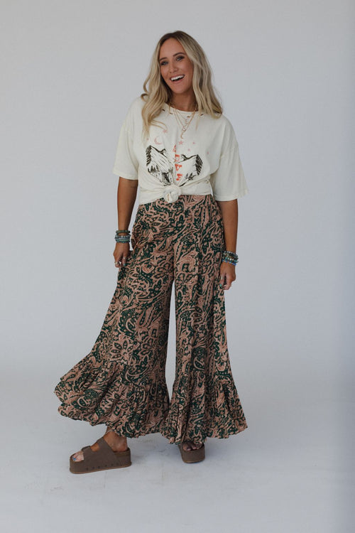 Paisley Dream Ruffled Pants - Green