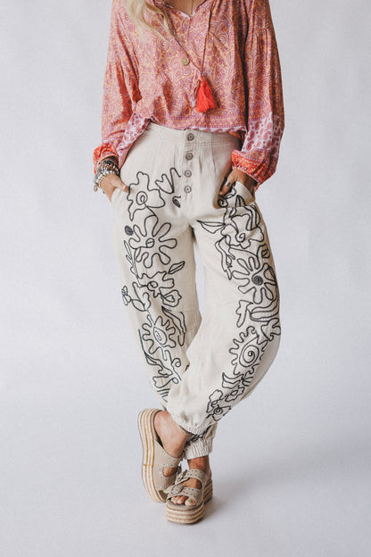 Sweet On You Embroidered Pants - Oat