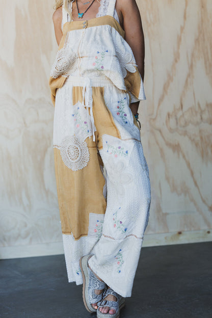 Patchwork Parade Woven Pants - Mustard