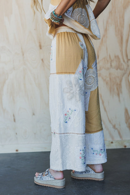 Patchwork Parade Woven Pants - Mustard