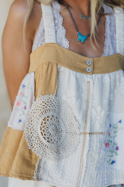 Patchwork Parade Woven Top - Mustard