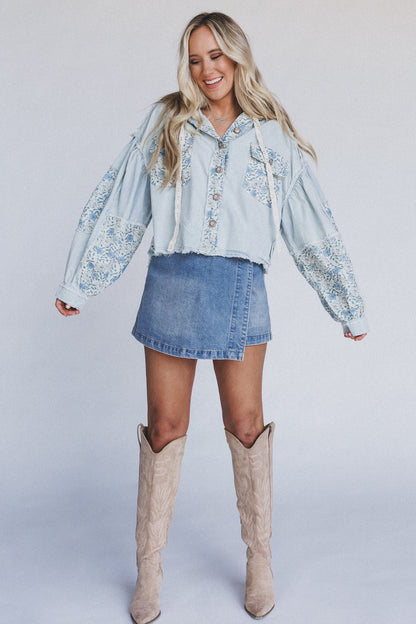 Darling Delight Floral Denim Shacket - Denim
