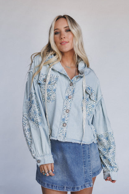 Darling Delight Floral Denim Shacket - Denim