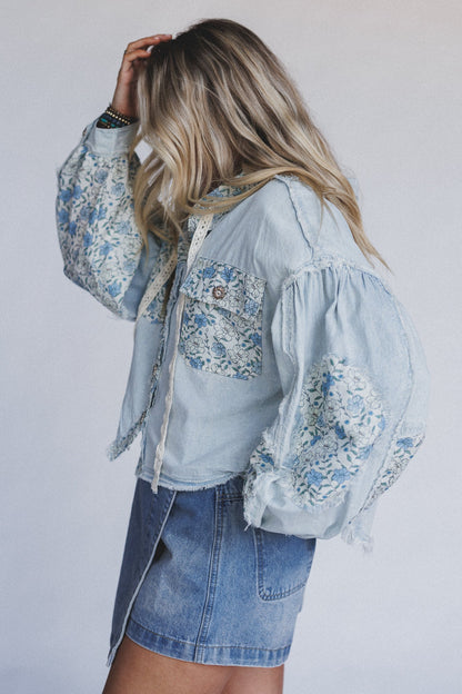 Darling Delight Floral Denim Shacket - Denim