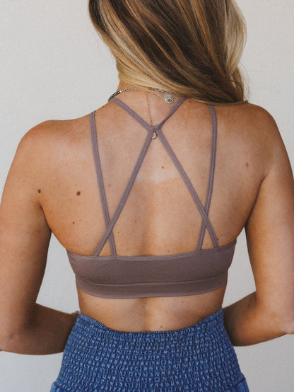 Floral Cut Out High Neck Bralette - Mocha