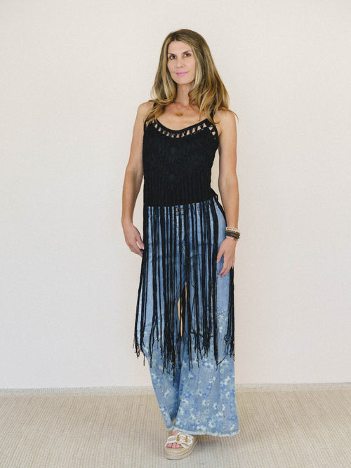 One with Nature Fringe Top - Black