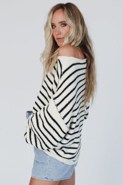 All My Stripes Oversized Sweater - Cream Black