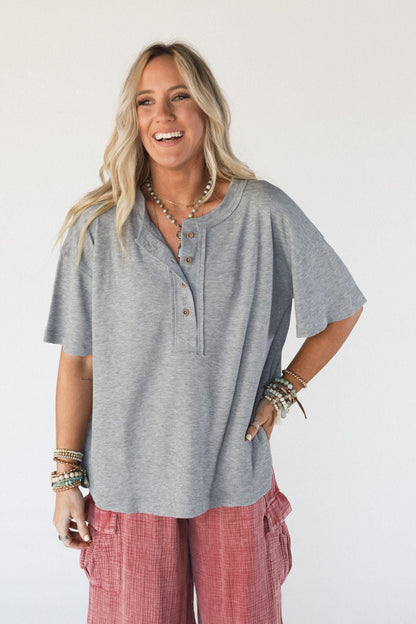 The Nest Soft Plume Henley Top - Heather Grey