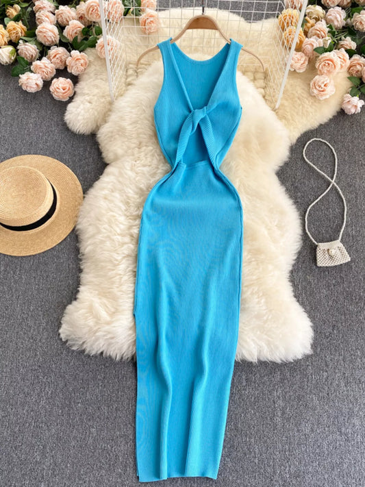 Hazel Blues® |  Knot Back Sleeveless Knit Bodycon Midi Dres