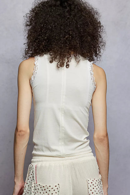 Hazel Blues® |  POL Round Neck Cropped Tank with Lace Trim