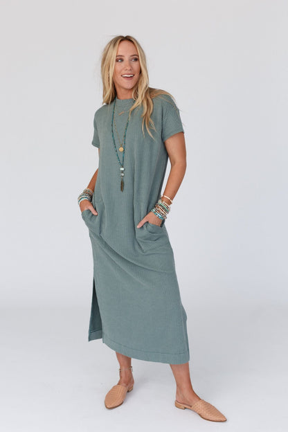The Nest Easy Days Maxi Slit Tee Dress - Sea Foam