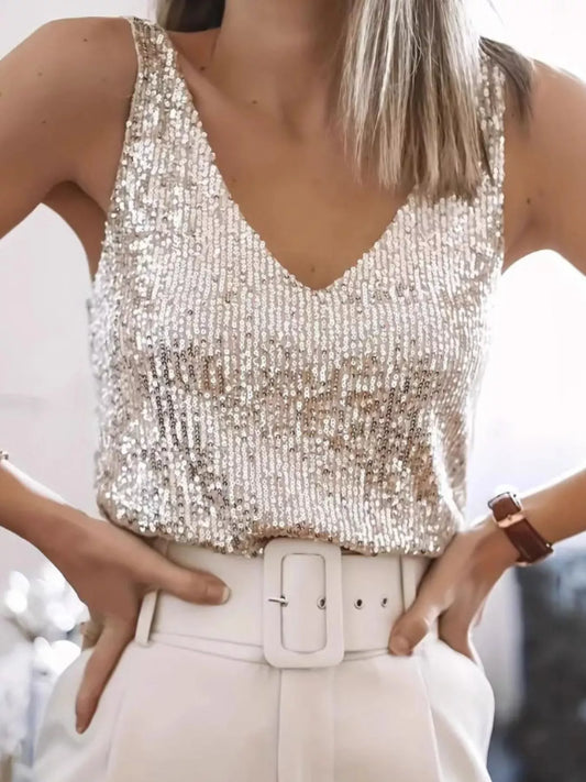 Hazel Blues® |  Sequin V-Neck Tank Top