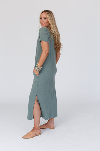 The Nest Easy Days Maxi Slit Tee Dress - Sea Foam
