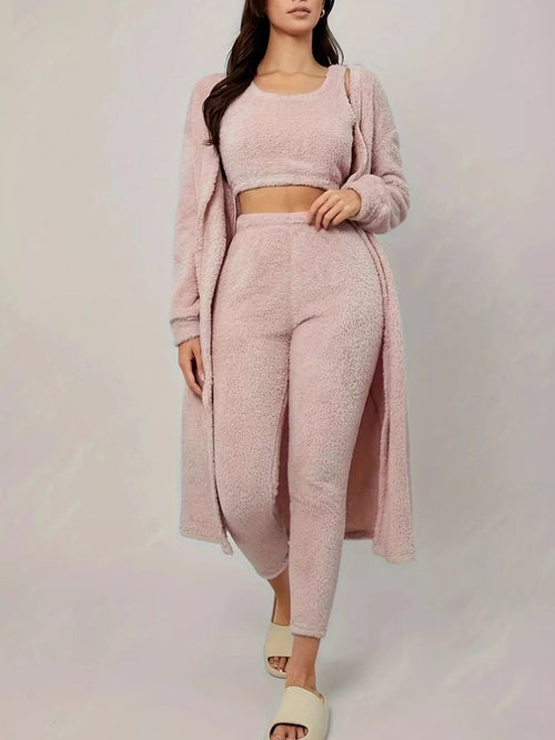 Hazel Blues® |  Fuzzy Tank Long Sleeve Cardigan and Pants 3-Piece Lounge Set