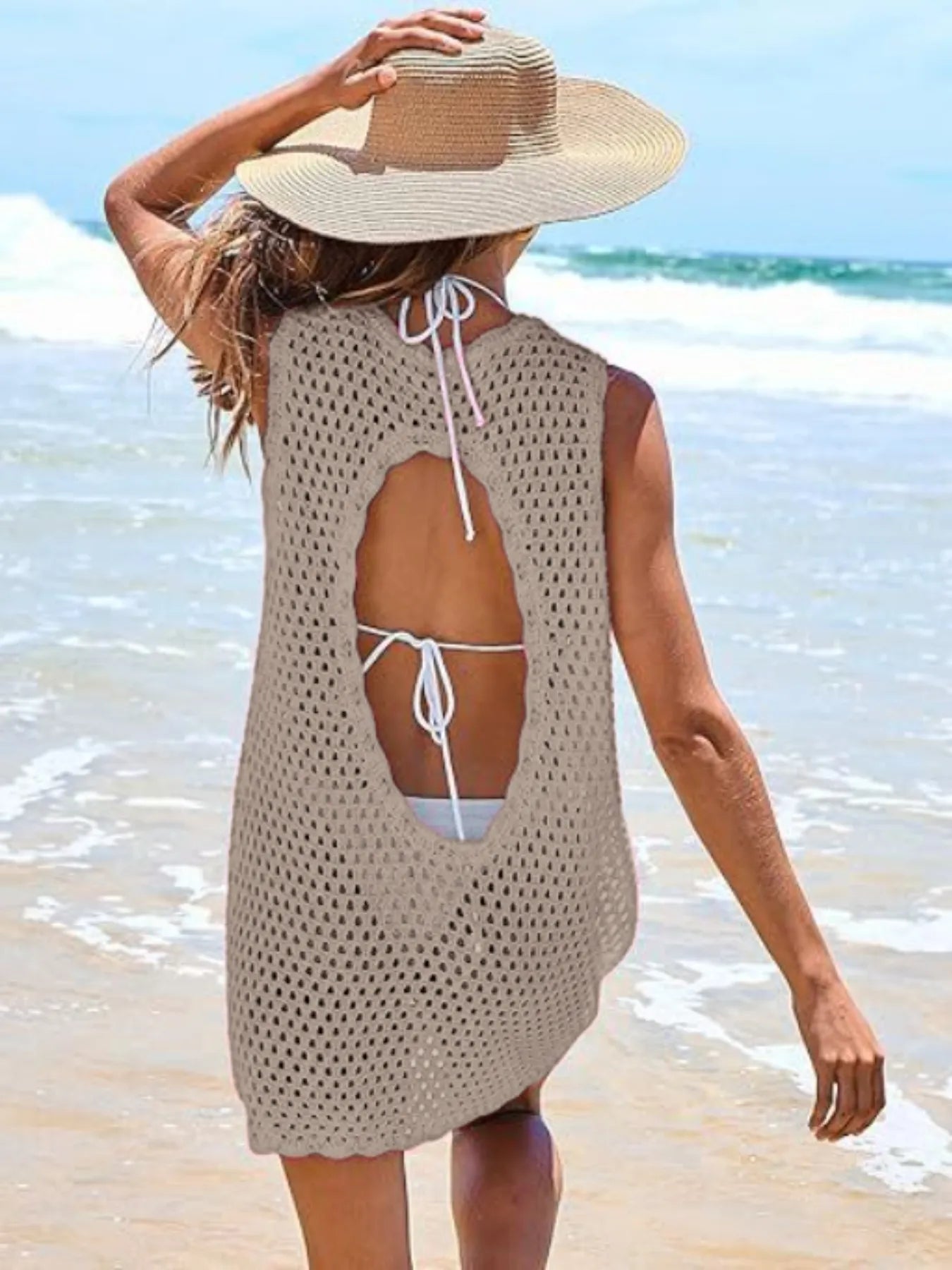 Hazel Blues® |  Color Block Openwork Sleeveless Cutout Back Cover-Up