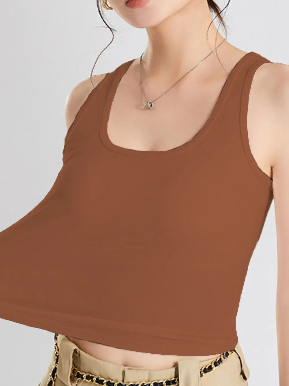 Hazel Blues® |  Crisscross Scoop Neck Wide Strap Cropped Tank with Chest Pads