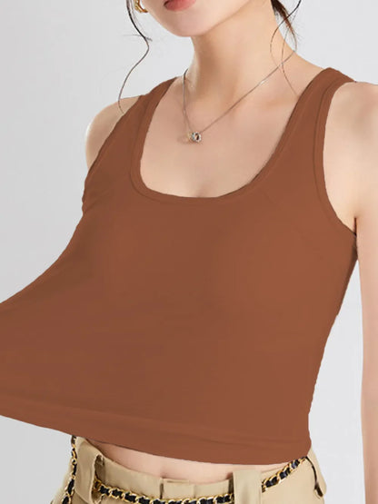 Hazel Blues® |  Crisscross Scoop Neck Wide Strap Cropped Tank with Chest Pads