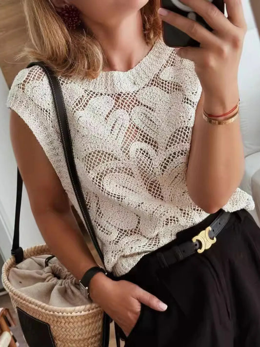 Hazel Blues® |  Lace Knit Sleeveless Sweater Vest