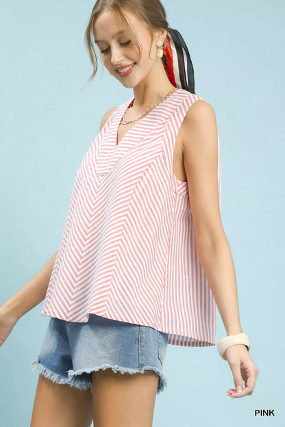 Hazel Blues® |  Umgee Mixed Stripe Sleeveless V-Neck Top