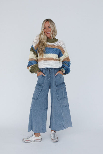 Game On Cargo Wide Leg Pant - Faded Navy