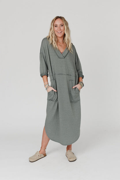The Nest Meadow Long Sleeve Slit Maxi Dress - Light Olive