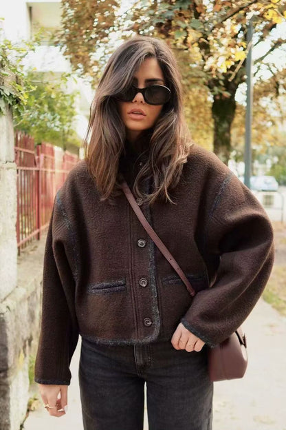 Wool Blend Colorblock Casual Coat