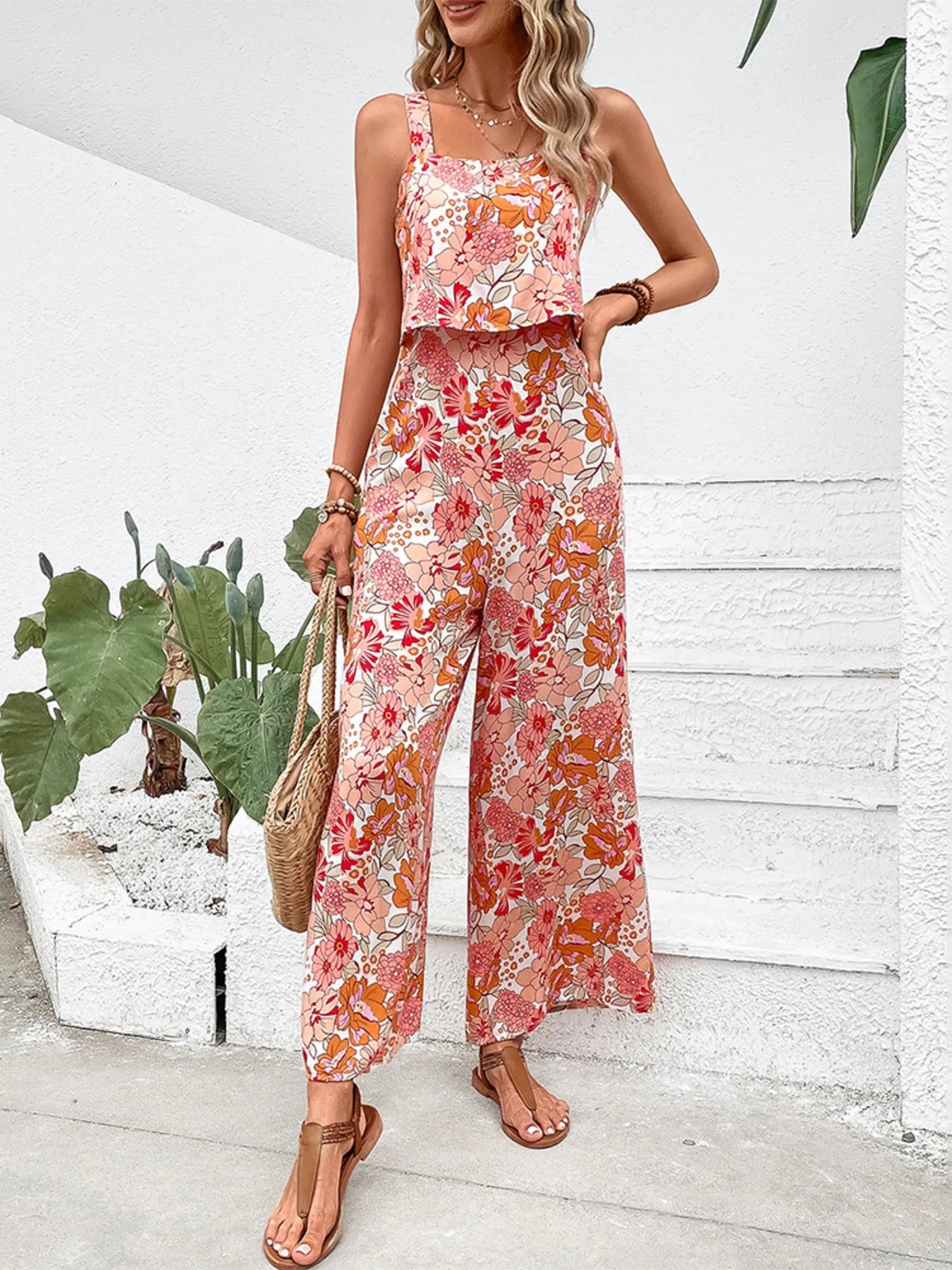 Hazel Blues® |  Floral Print Sleeveless Wide Leg Jumpsuit