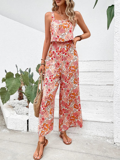 Hazel Blues® |  Floral Print Sleeveless Wide Leg Jumpsuit