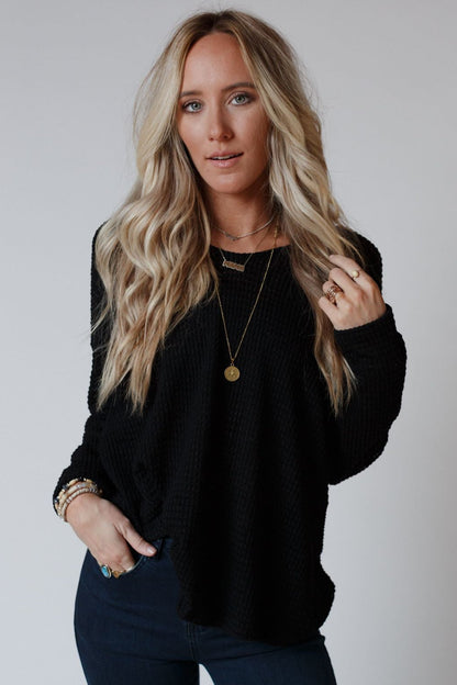 The Nest Flattering Open Back Thermal Knit Top - Black