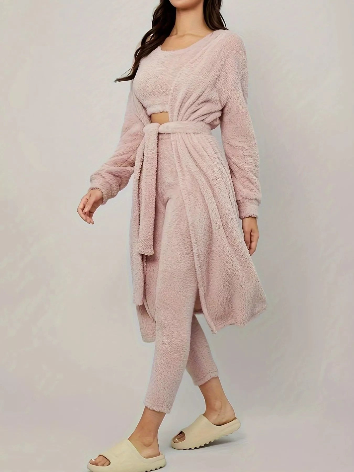 Hazel Blues® |  Fuzzy Tank Long Sleeve Cardigan and Pants 3-Piece Lounge Set