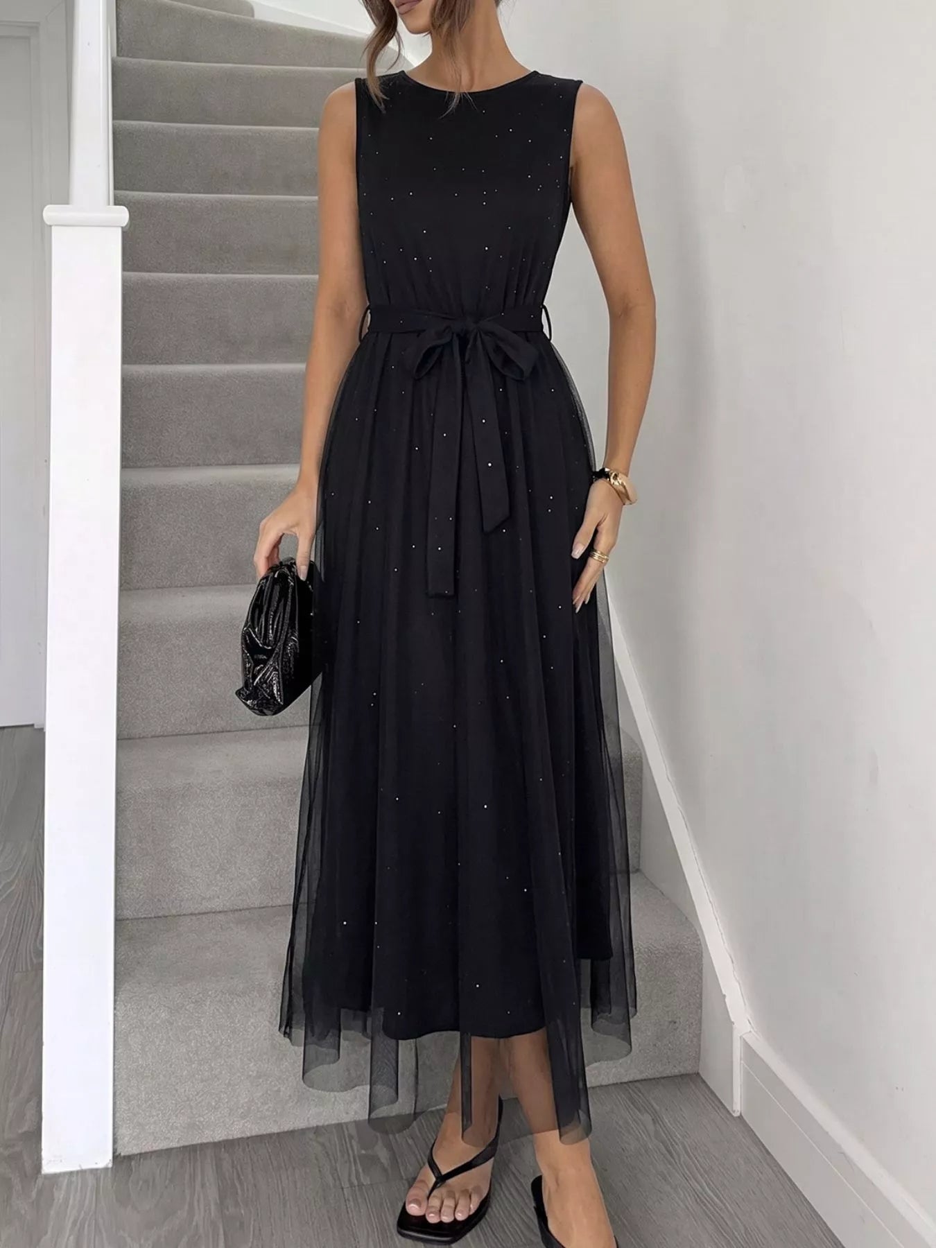 Hazel Blues® |  Glitter Sleeveless Tulle Midi Dress