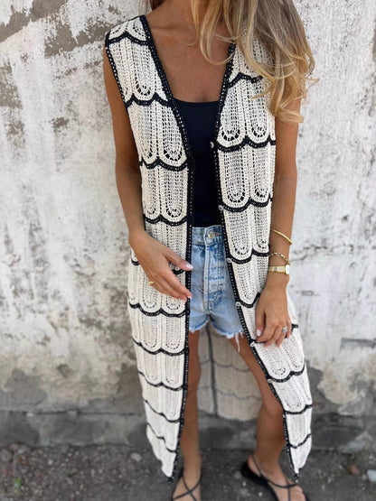 Hazel Blues® |  Sleeveless Crochet Longline Cardigan