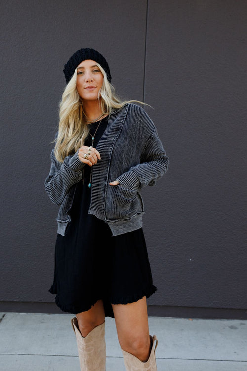 Tillie Washed Sweater Cardigan - Black