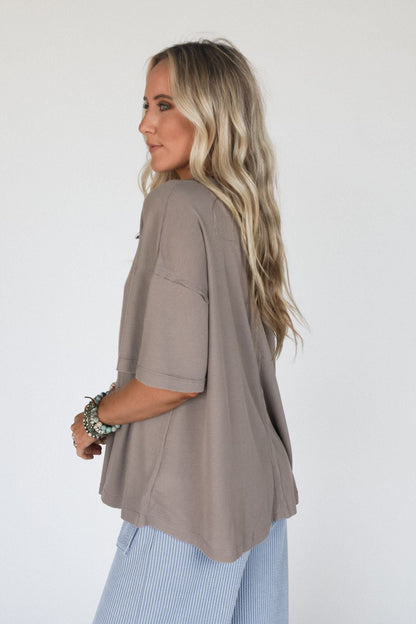 The Nest Soft Plume Henley Top - Mocha