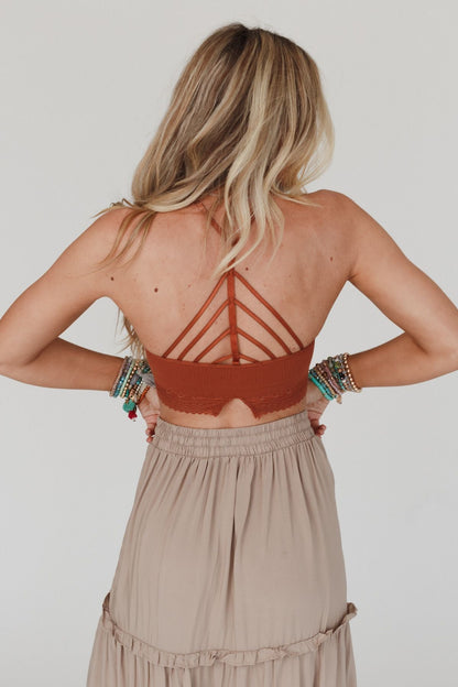 Light Of The Moon Crochet Trim Bralette - Rust