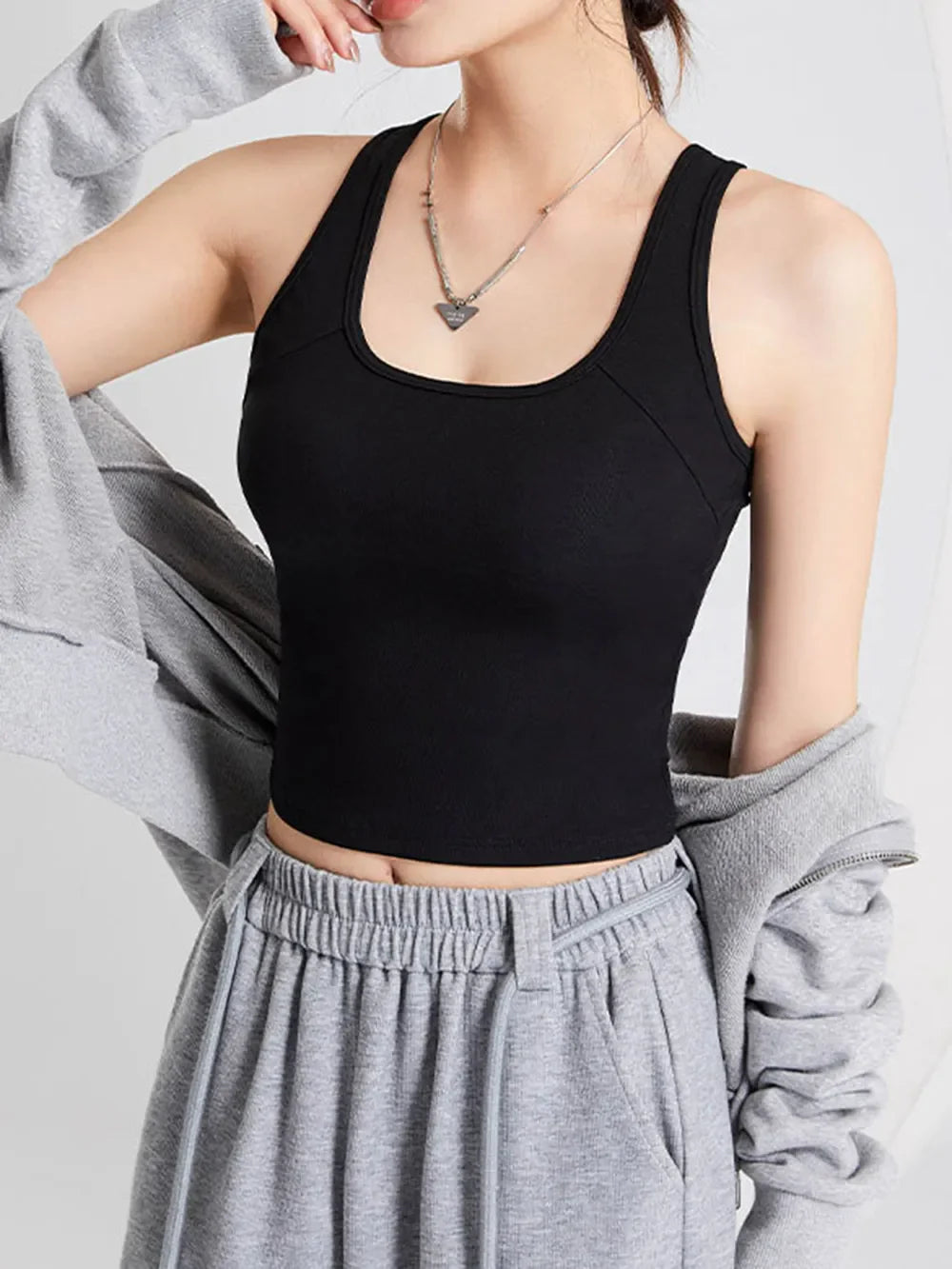 Hazel Blues® |  Crisscross Scoop Neck Wide Strap Cropped Tank with Chest Pads