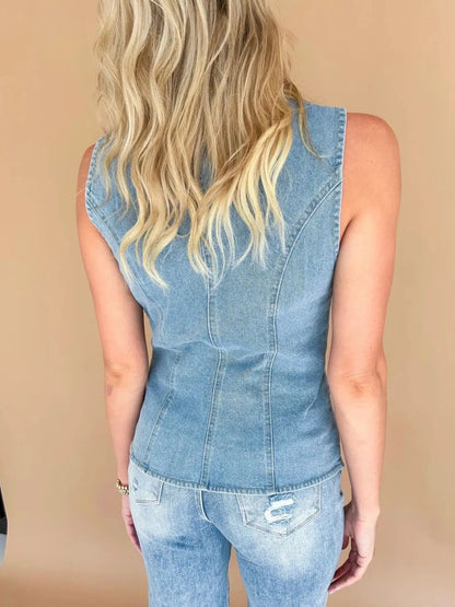 Hazel Blues® |  Sleeveless Button-Front Denim Vest