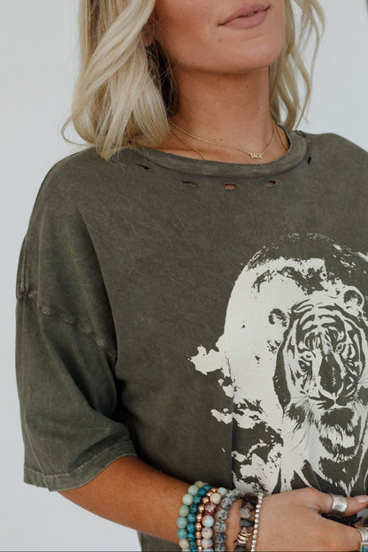 Tiger Moon Graphic Tee - Iron
