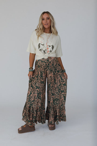 Paisley Dream Ruffled Pants - Green