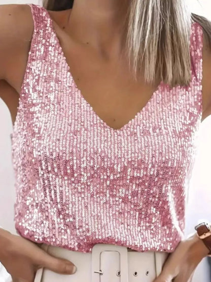Hazel Blues® |  Sequin V-Neck Tank Top