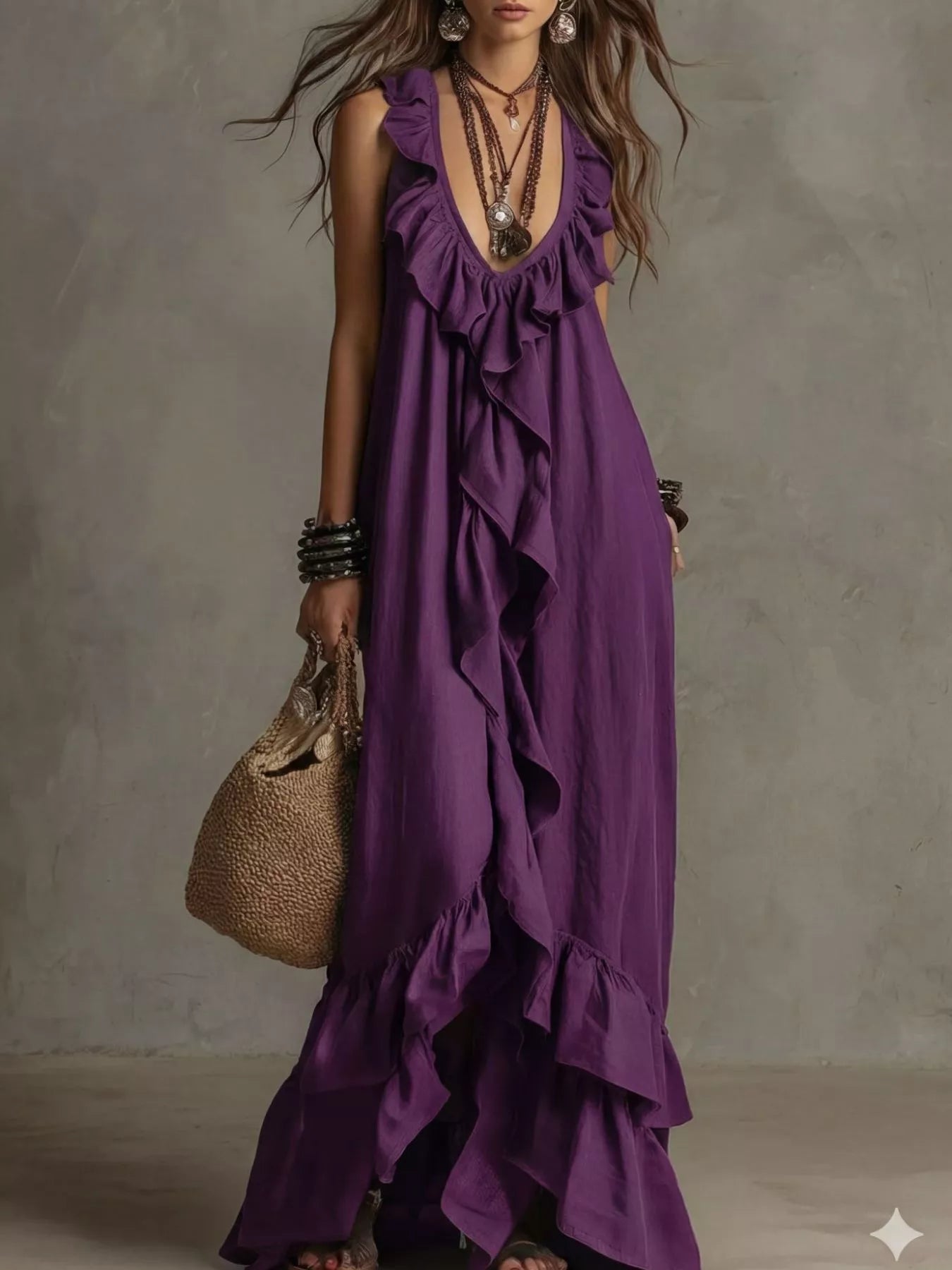 Hazel Blues® |  Ruffled Sleeveless Maxi Dress