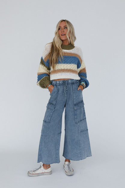 Game On Cargo Wide Leg Pant - Faded Navy