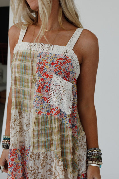 Golden Fields Patchwork Dress - Green