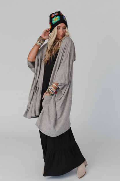 The Nest Boho Essential Hooded Ribbed Sweater - Oatmeal
