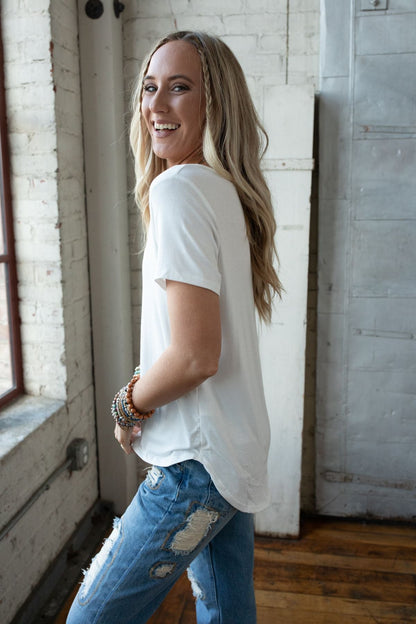 Scoop Neck Bralette Tee - White