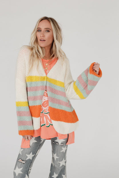 Retro Babe Striped Cardigan - Cream