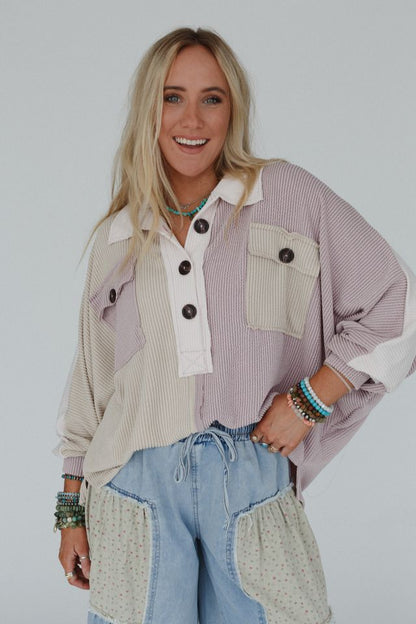 Jodi Color Block Ribbed Top - Mauve