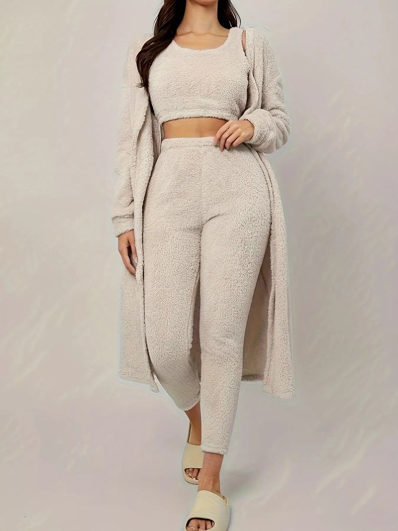 Hazel Blues® |  Fuzzy Tank Long Sleeve Cardigan and Pants 3-Piece Lounge Set