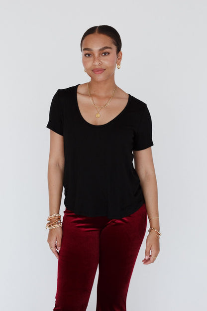 Scoop Neck Bralette Tee - Black